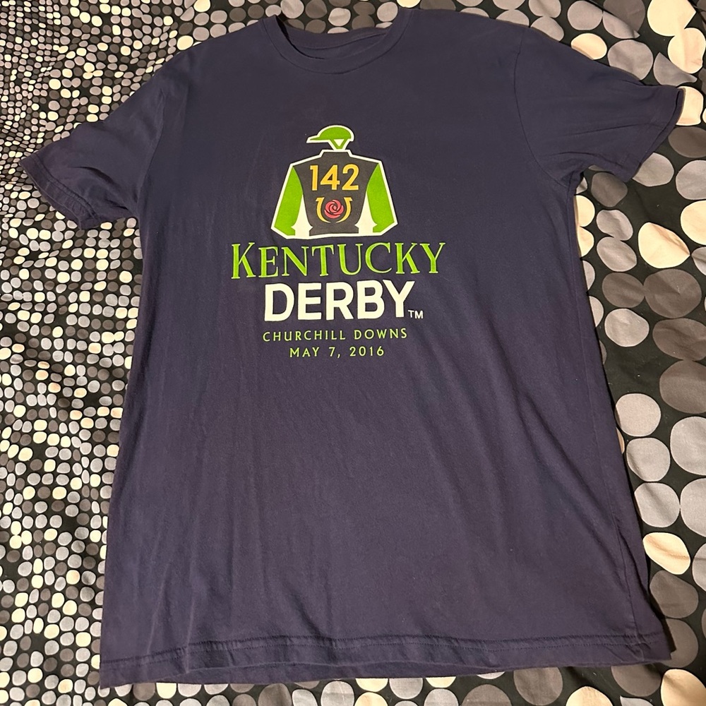 2016 Kentucky Derby 142 jockey silks t shirt men’s large blue & green